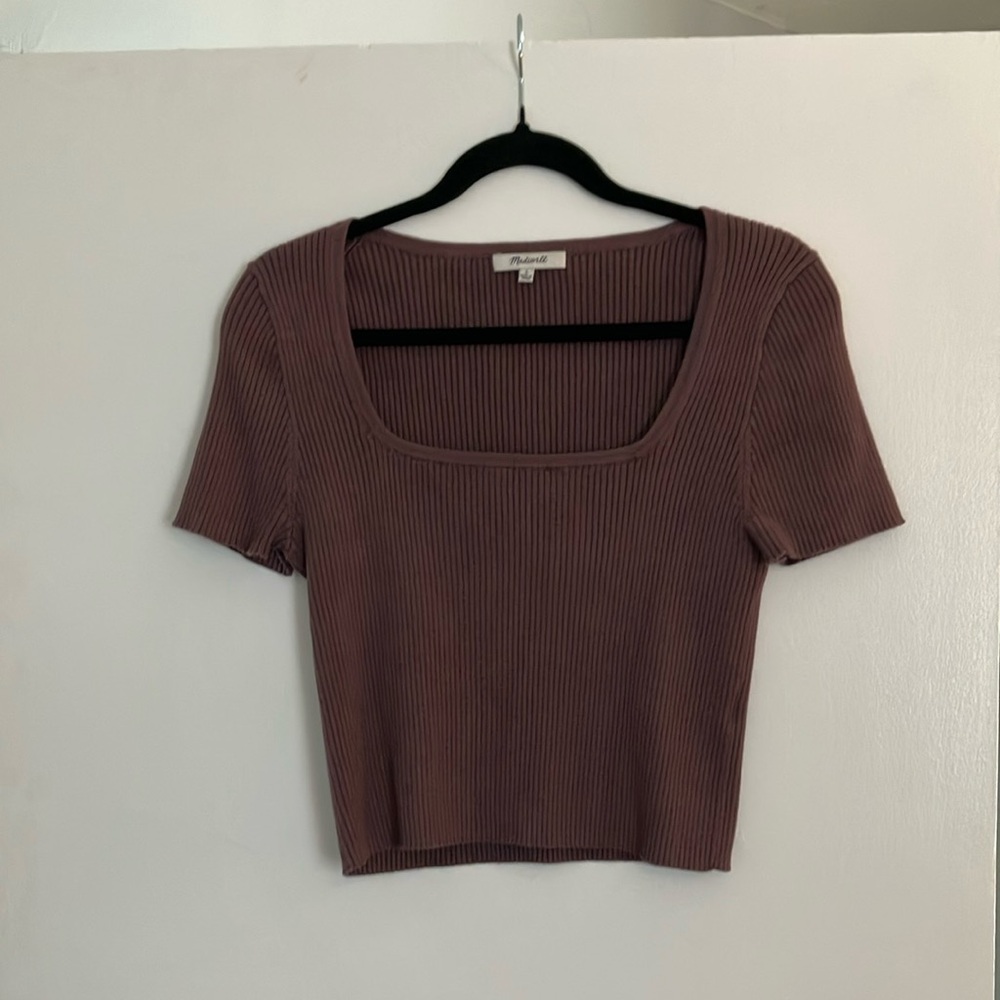 Madewell Mauve Fitted Crop Top Short Sleeve